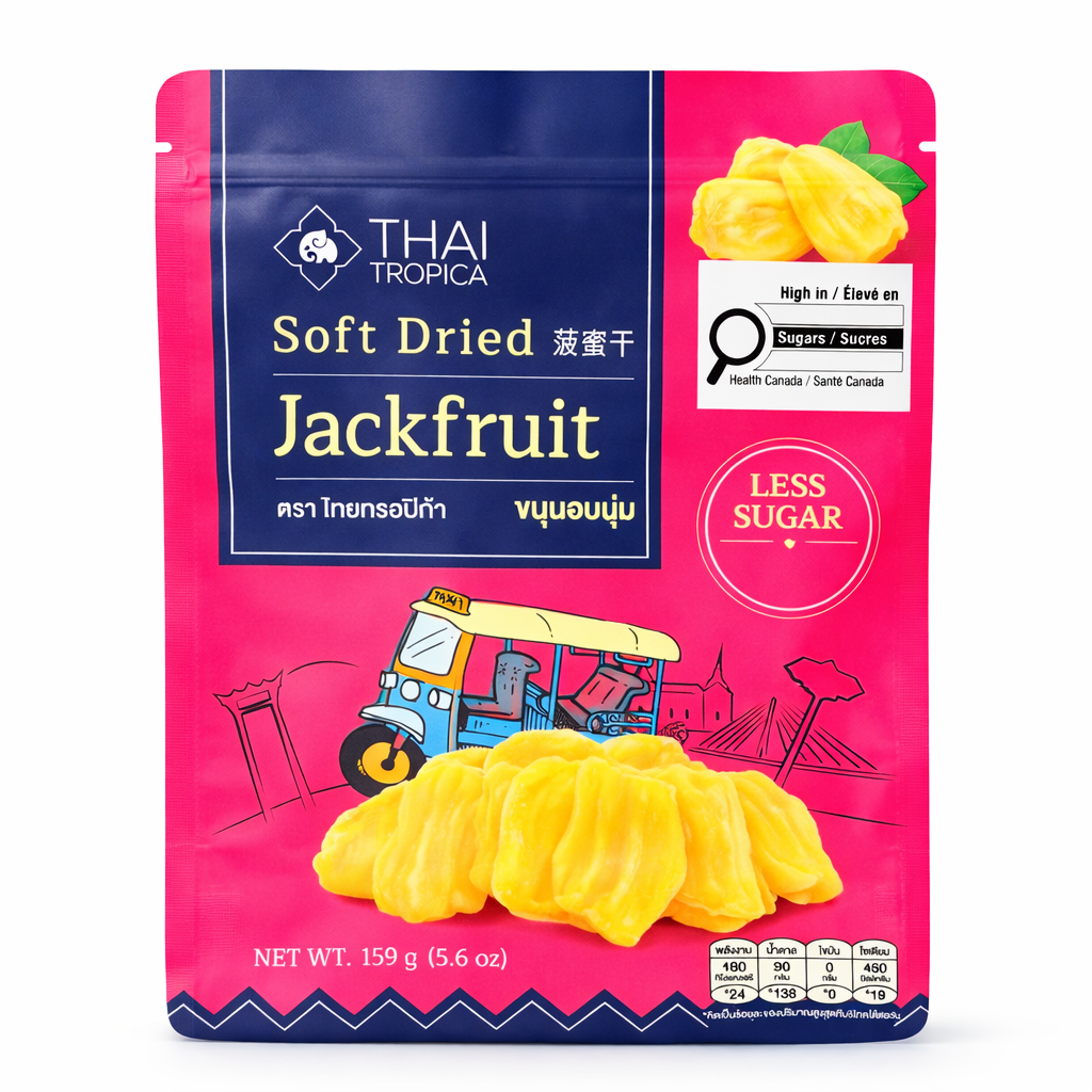 Thai Tropica Soft Dried Jackfruit, 159g, made from premium Thai Jack Fruit, soft, chewy texture. Vegan, Halal, Non-Fat & Cholesterol- Free, Candied fruit snack