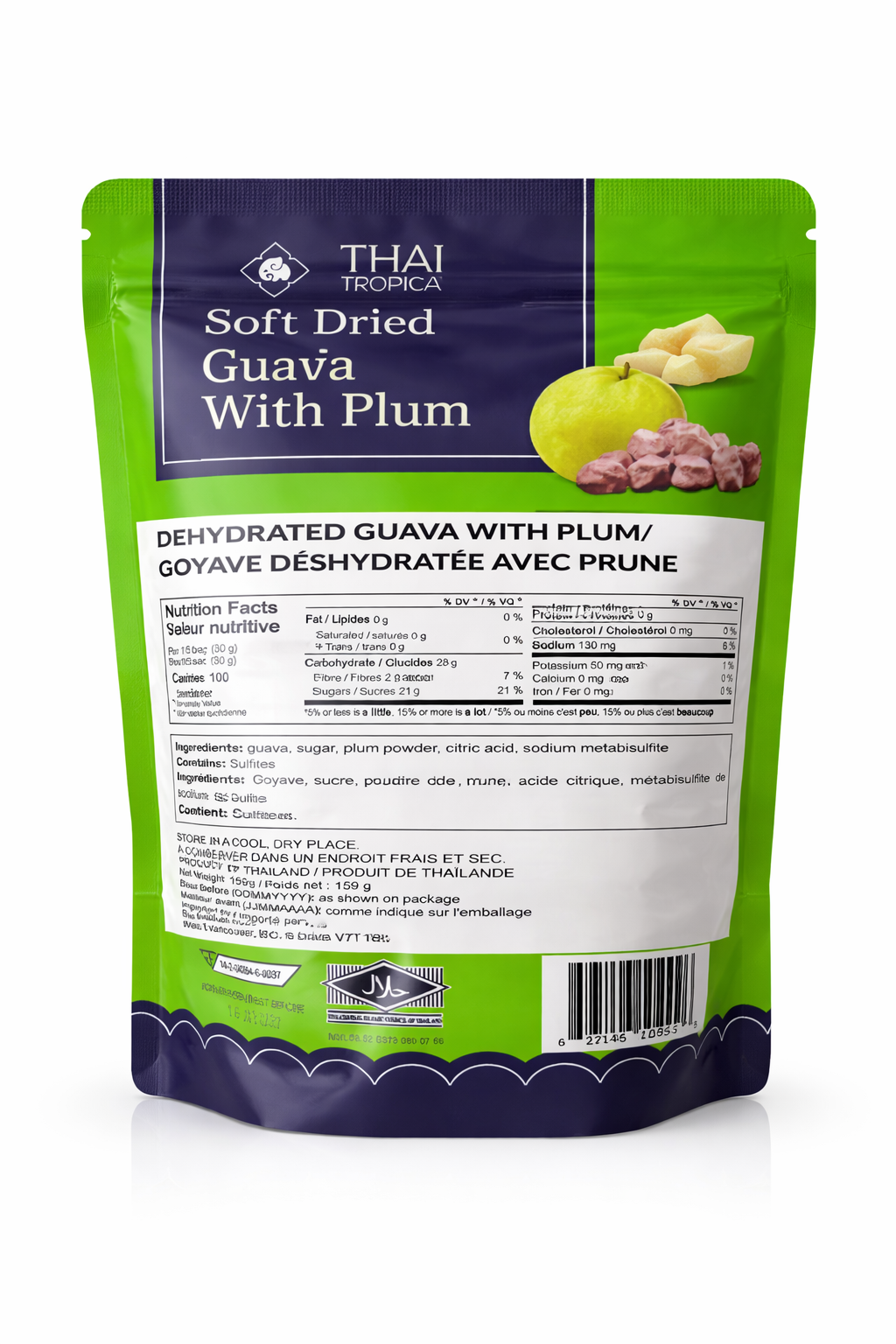 Thai Tropica Soft Dried Guava with Plum seasoning, 159g, sweet, soft, chewy texture. Vegan, Halal, Non-Fat, Cholesterol- Free, Candied fruit snack