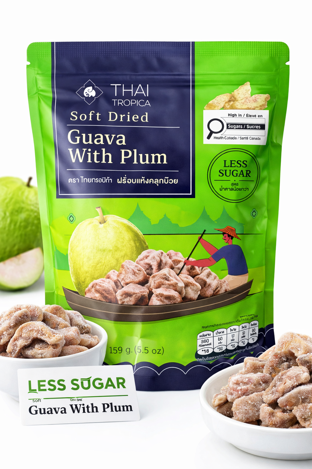 Thai Tropica Soft Dried Guava with Plum seasoning, 159g, sweet, soft, chewy texture. Vegan, Halal, Non-Fat, Cholesterol- Free, Candied fruit snack