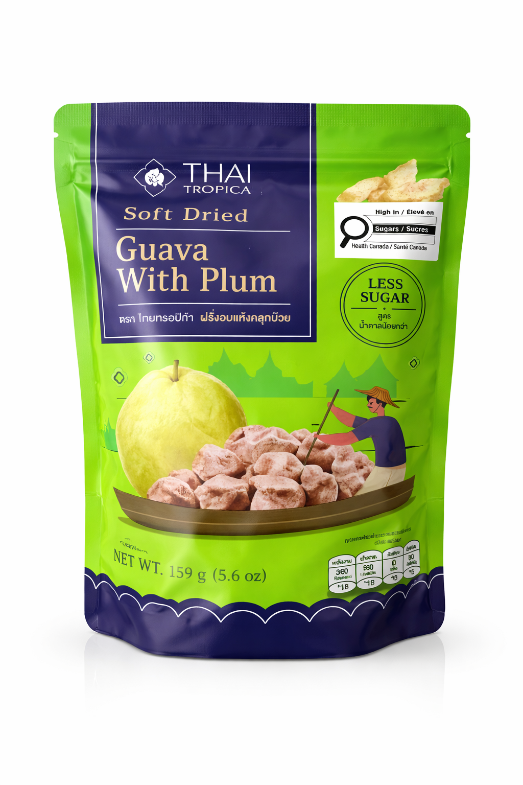 Thai Tropica Soft Dried Guava with Plum seasoning, 159g, sweet, soft, chewy texture. Vegan, Halal, Non-Fat, Cholesterol- Free, Candied fruit snack