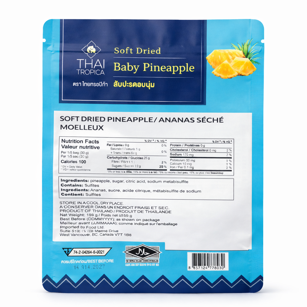 Thai Tropical Soft Dried Baby Pineapple 159g, Vegan, Halal, Non-Fat & Cholesterol- Free, Candied fruit snack