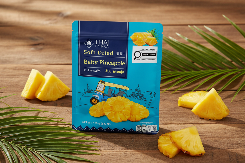 Thai Tropical Soft Dried Baby Pineapple in tropical setting