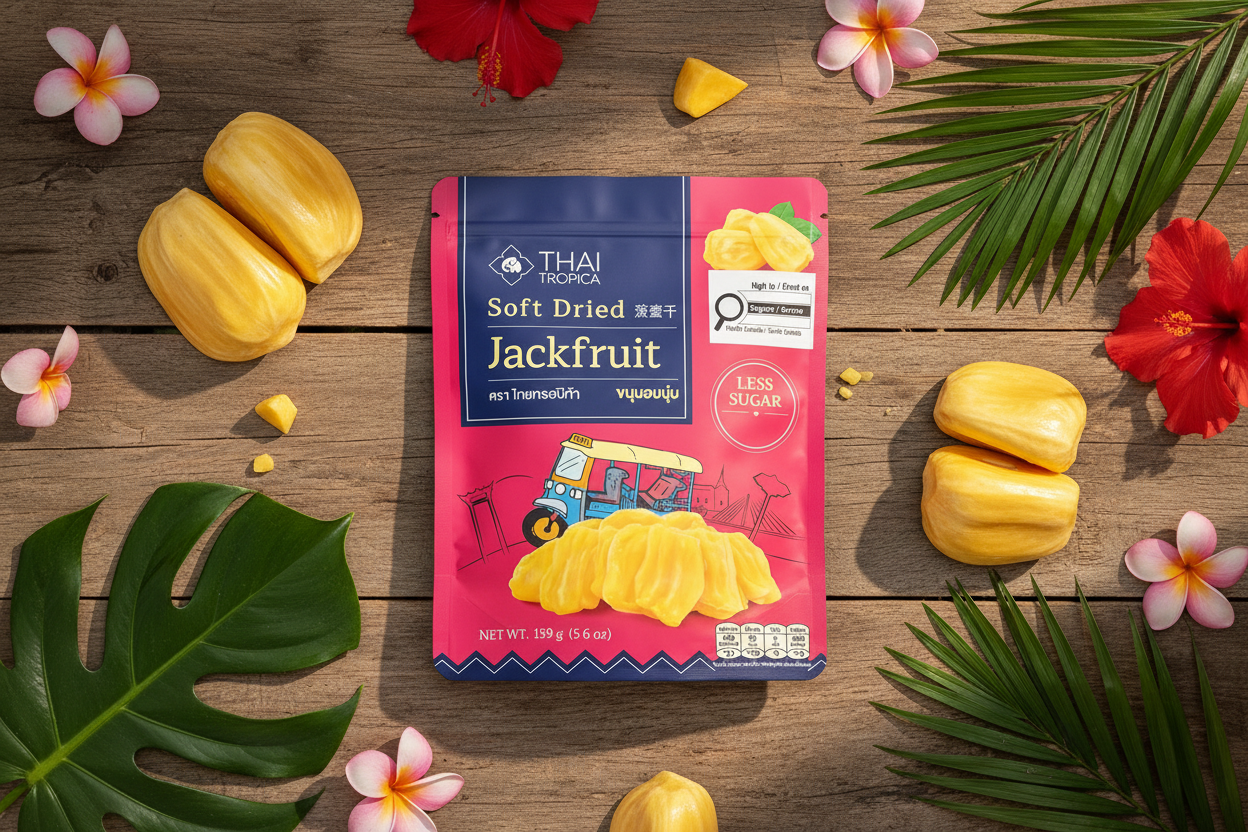 Thai Tropical Soft Dried Jackfruit in tropical setting